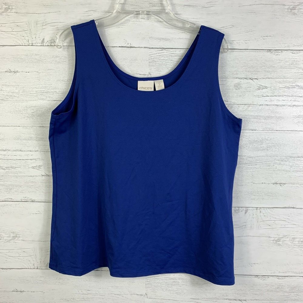 Chico's Tank Top Solid Blue Stretch Casual Size 2